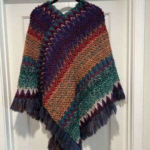 Multicolor Chevron Knit Poncho